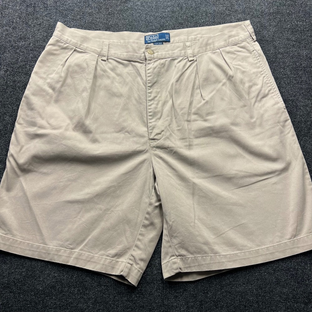 Vintage Polo Ralph Lauren Tyler Short Mens 40 Khaki Tan Pleated Classic Chino